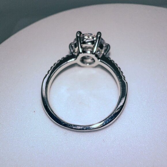 Silver Tone Cubic Zirconia Round Cut Engagement Ring - Picture 5 of 5